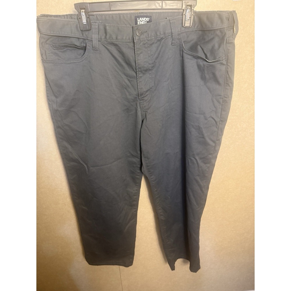Lands End Mens 40x27.5 Straight 5-Pocket Pants Gray